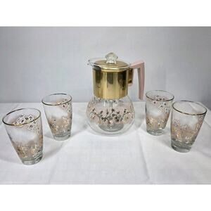 VTG Perc King Handcraft Glass Percolator Pink Rose Gold 8 Cup 4 Drinking Glasses